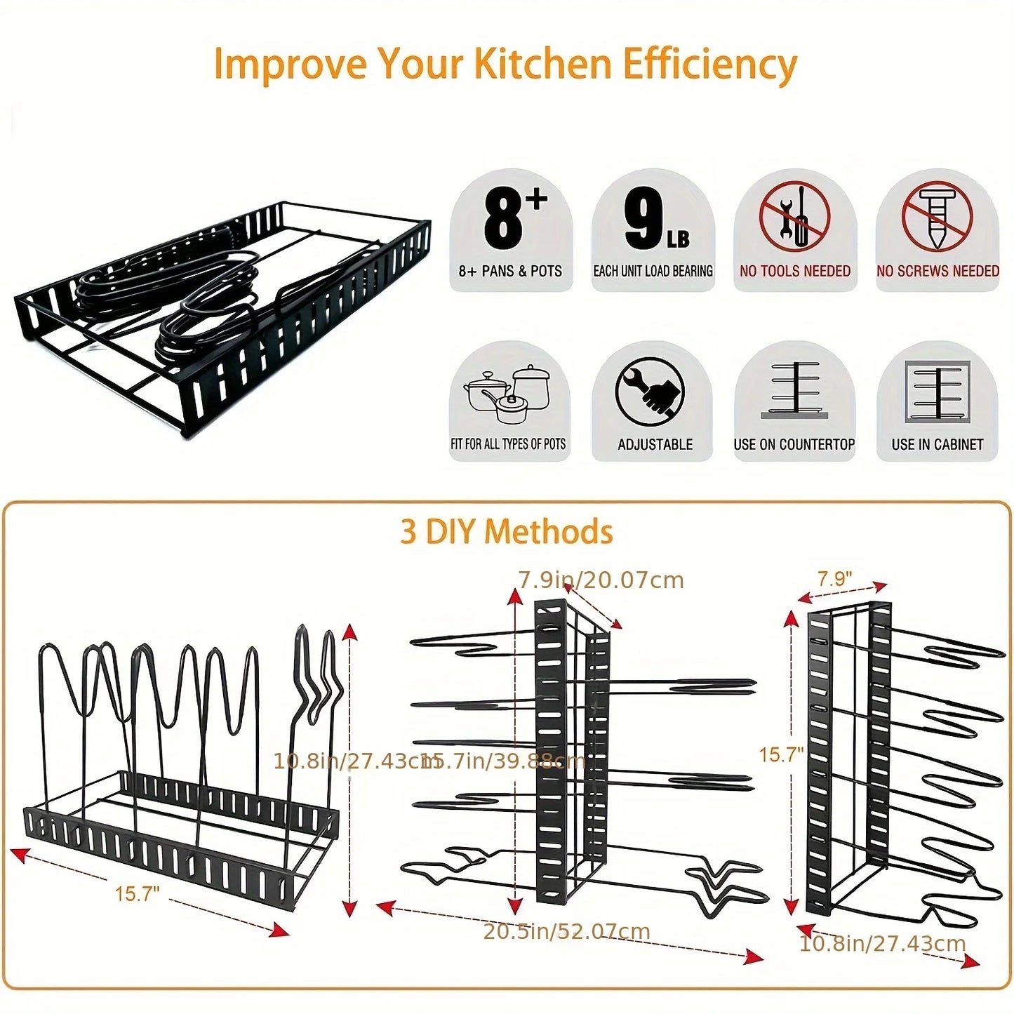 Hign-concerned Pot Rack Organizer and Kitchen Storage