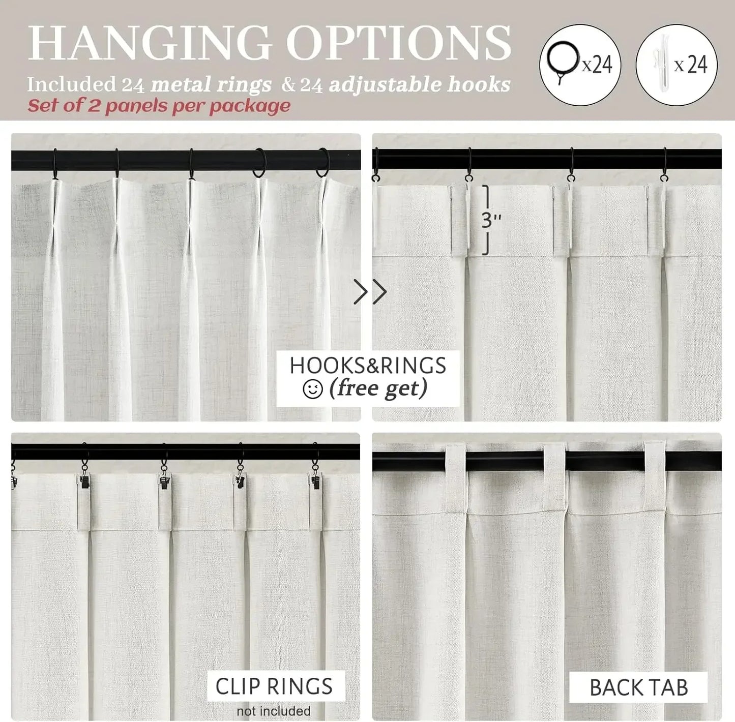 XMSJ Linen Curtain Panels Set Modern Bedroom 2 Panel Set