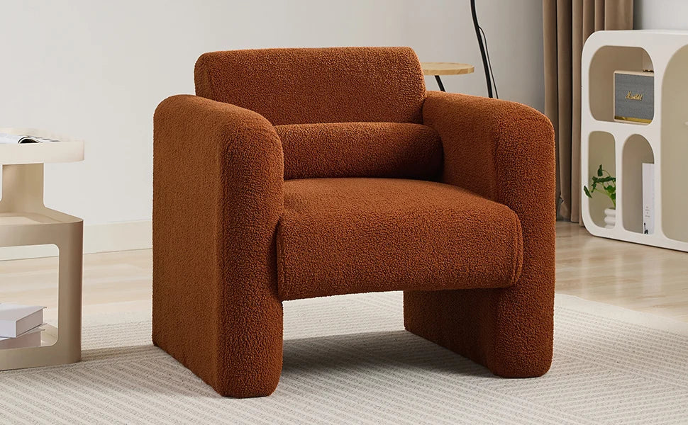 Modern Accent Chair Lambskin Sherpa Fabric Upholstered Reading Armchair Pillow