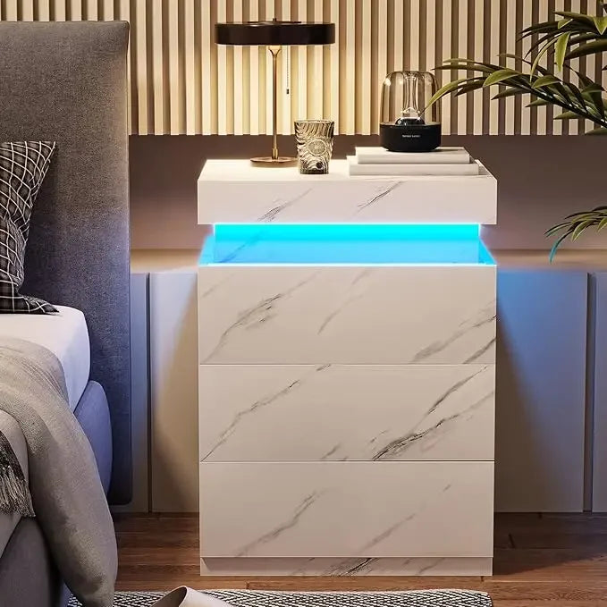 ANGDUO Nightstand With Charging Station And LED Lights