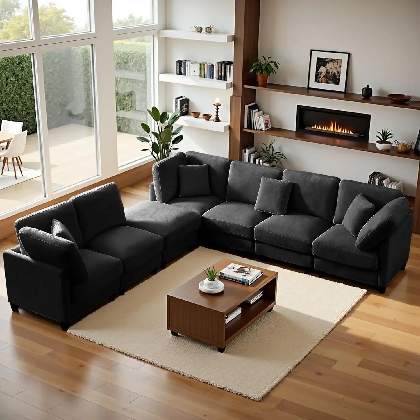 GUANGBAI Chenille Cloud L Shaped Sectional Sofa With Ottoman