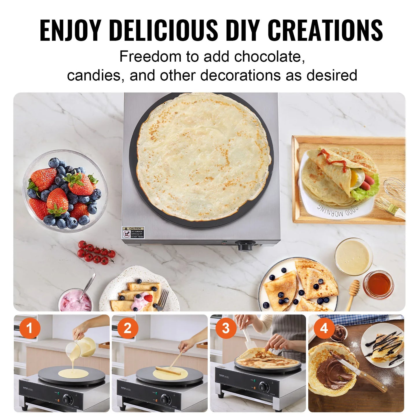 SucceBuy Electric Crepe Maker Nonstick Flat Plate Griddle