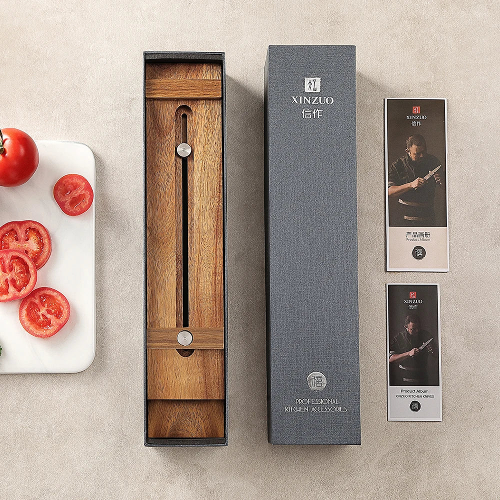 XINZUO Acacia Wood Whetstone Base Holder Adjustable Telescopic Solid Knife Sharpening Block for Kitchen Knives