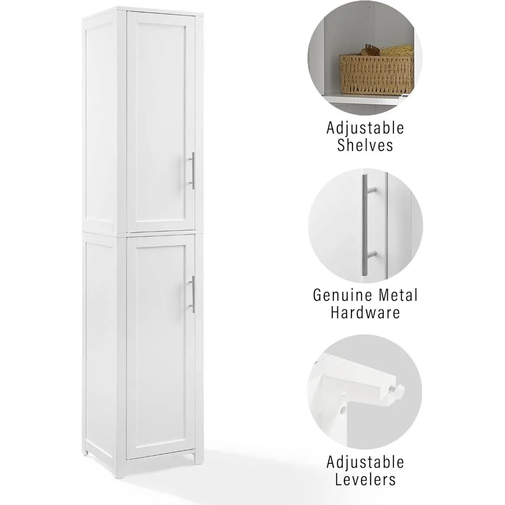 Linen Storage Cabinet for Laundry and Bathroom, Shelves Included, White