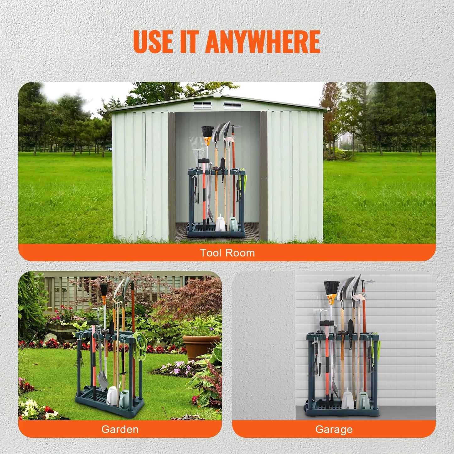 SucceBuy 10 Slot Yard Garden Tool Organizer Tower Rack