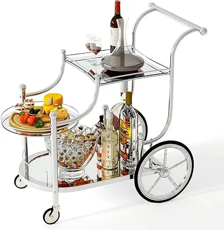 DAFIFY Bar Cart Rolling Serving Cart With Mirrored Shelves