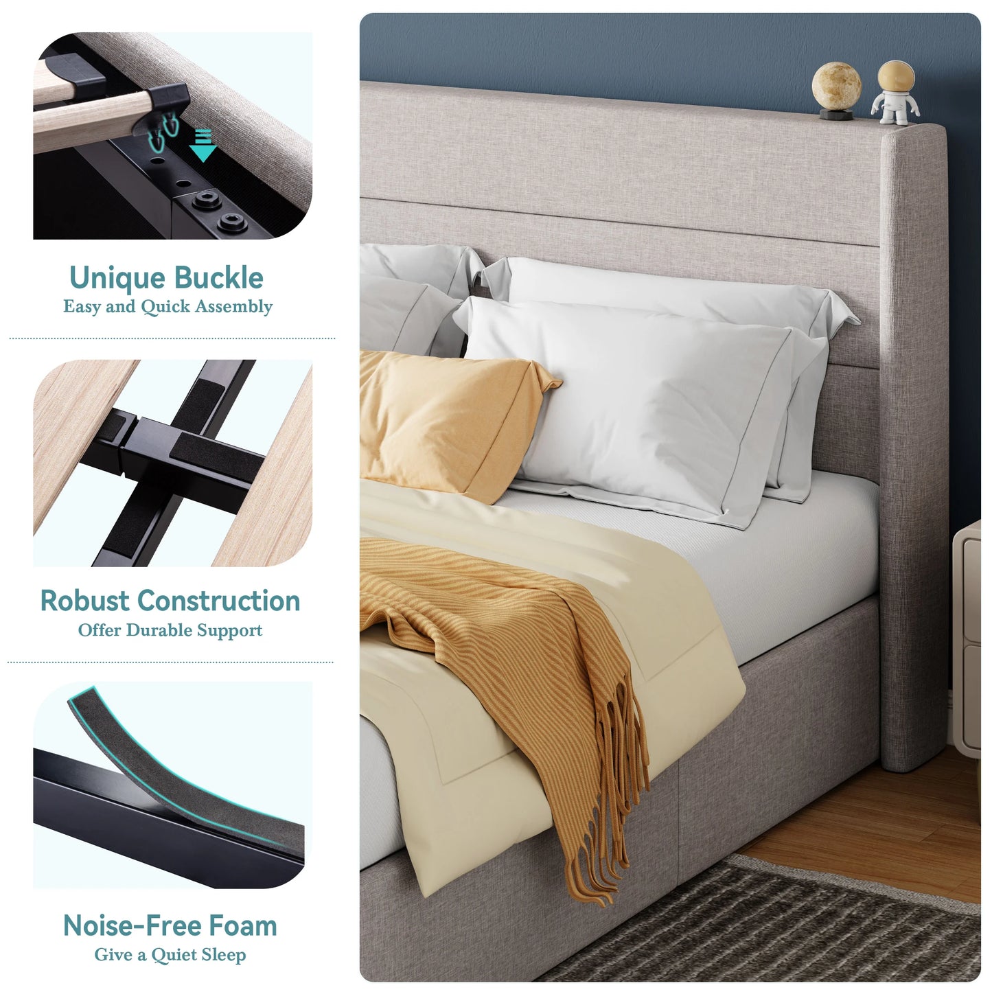 HOOMIC Lift Up Storage Bed With Wingback Headboard Premium