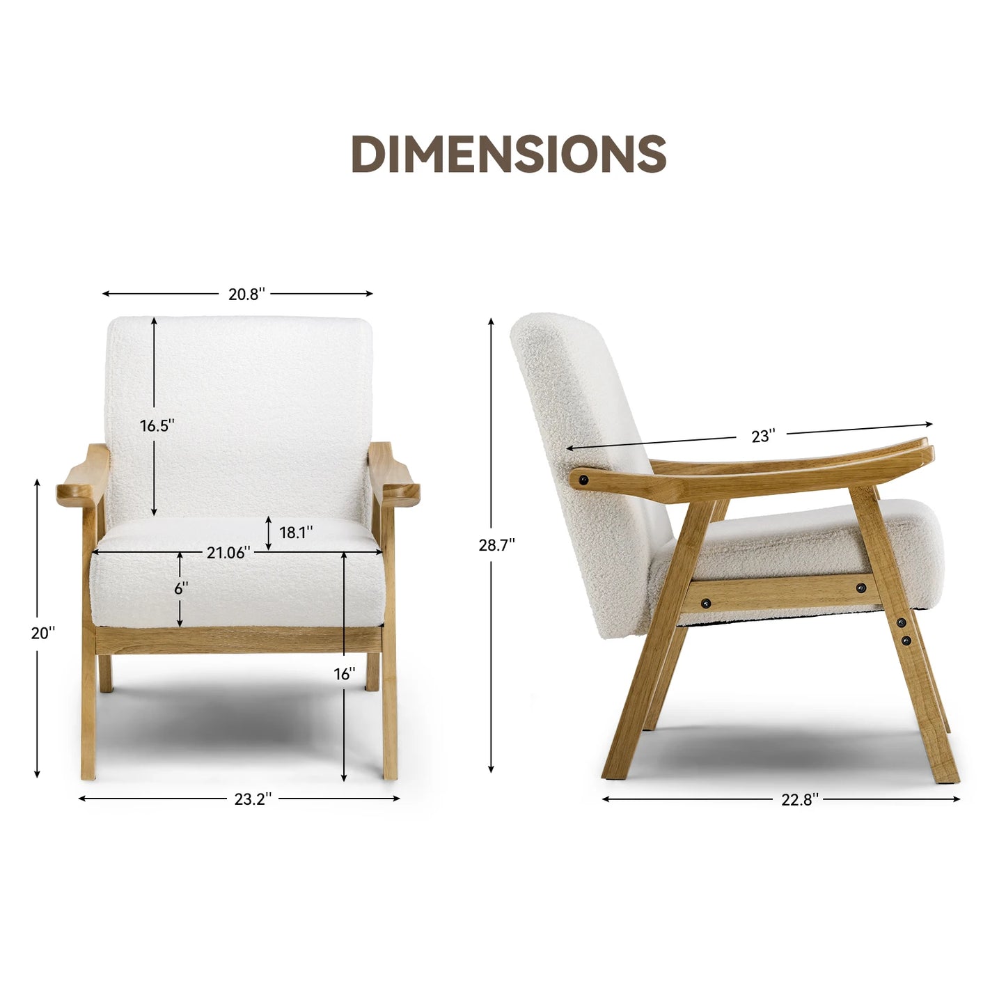COMHOMA Mid Century Accent Chair Upholstered Armchair With Solid Wood Armrests For Living Room Bedroom Sunroom Balcony