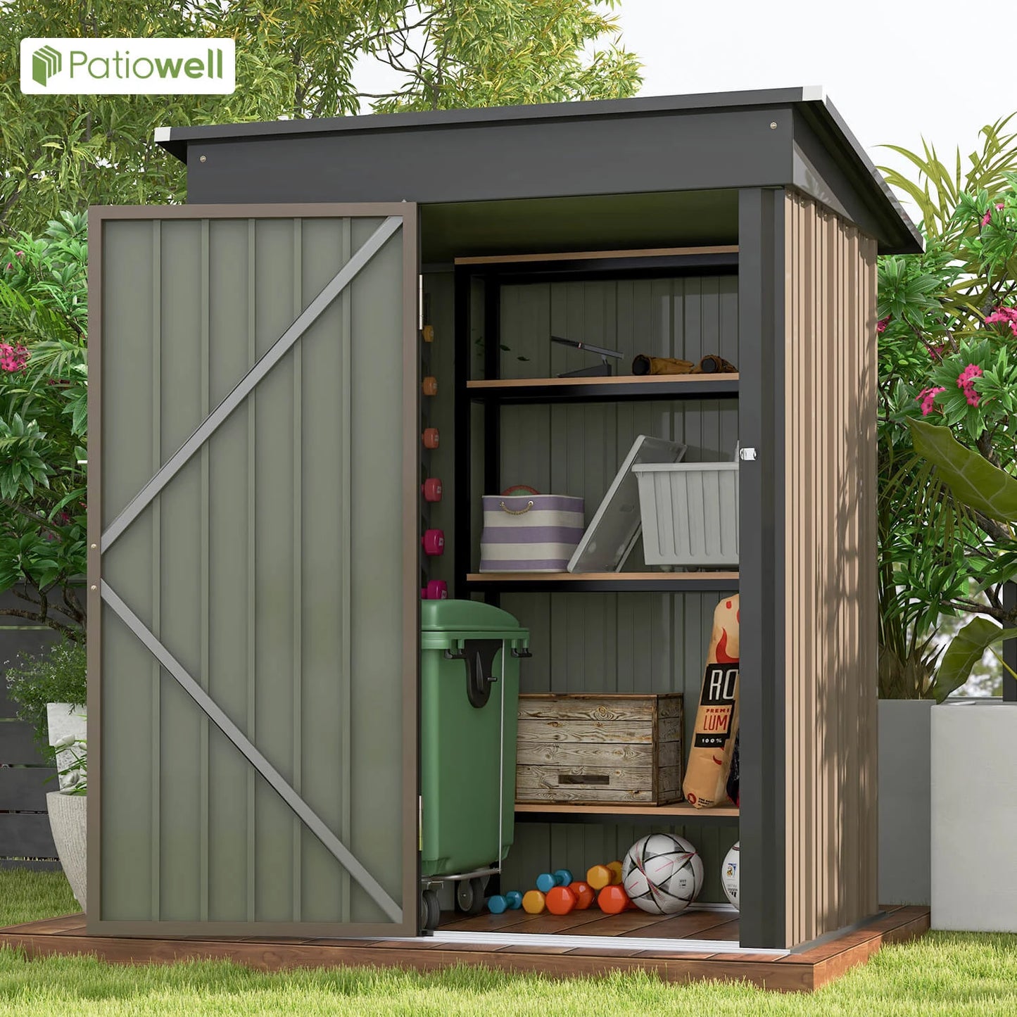 Victone Outdoor Metal Storage Shed With Lockable Door