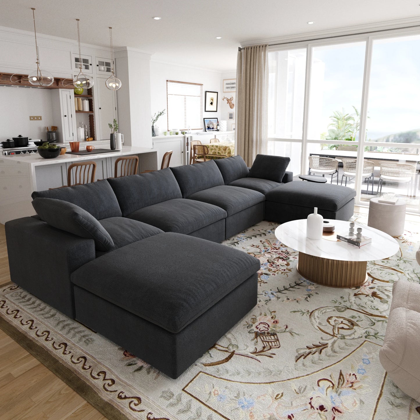 Sdorens Modular Convertible Cloud Couch U Shaped Sectional Sofa Ottomans