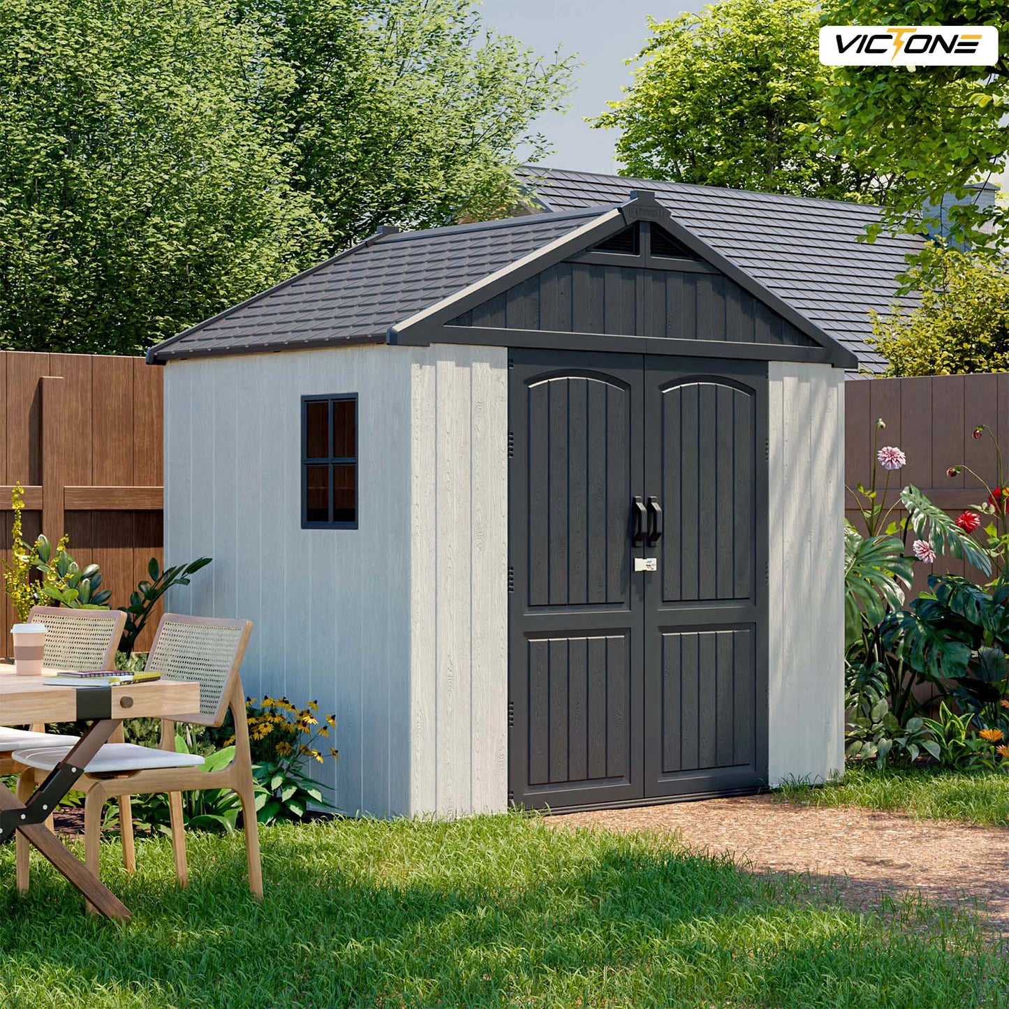 Victone Outdoor Plastic Storage Shed With Floor And Lockable Door
