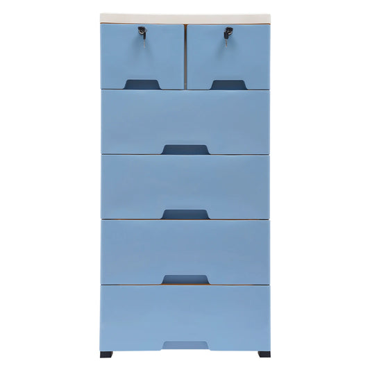 Chest of Drawers Storage Stand Cabinet, with 6 Drawers with 4 Wheels, for in the bedroom, living room,50 x 35 x 102 cm blue