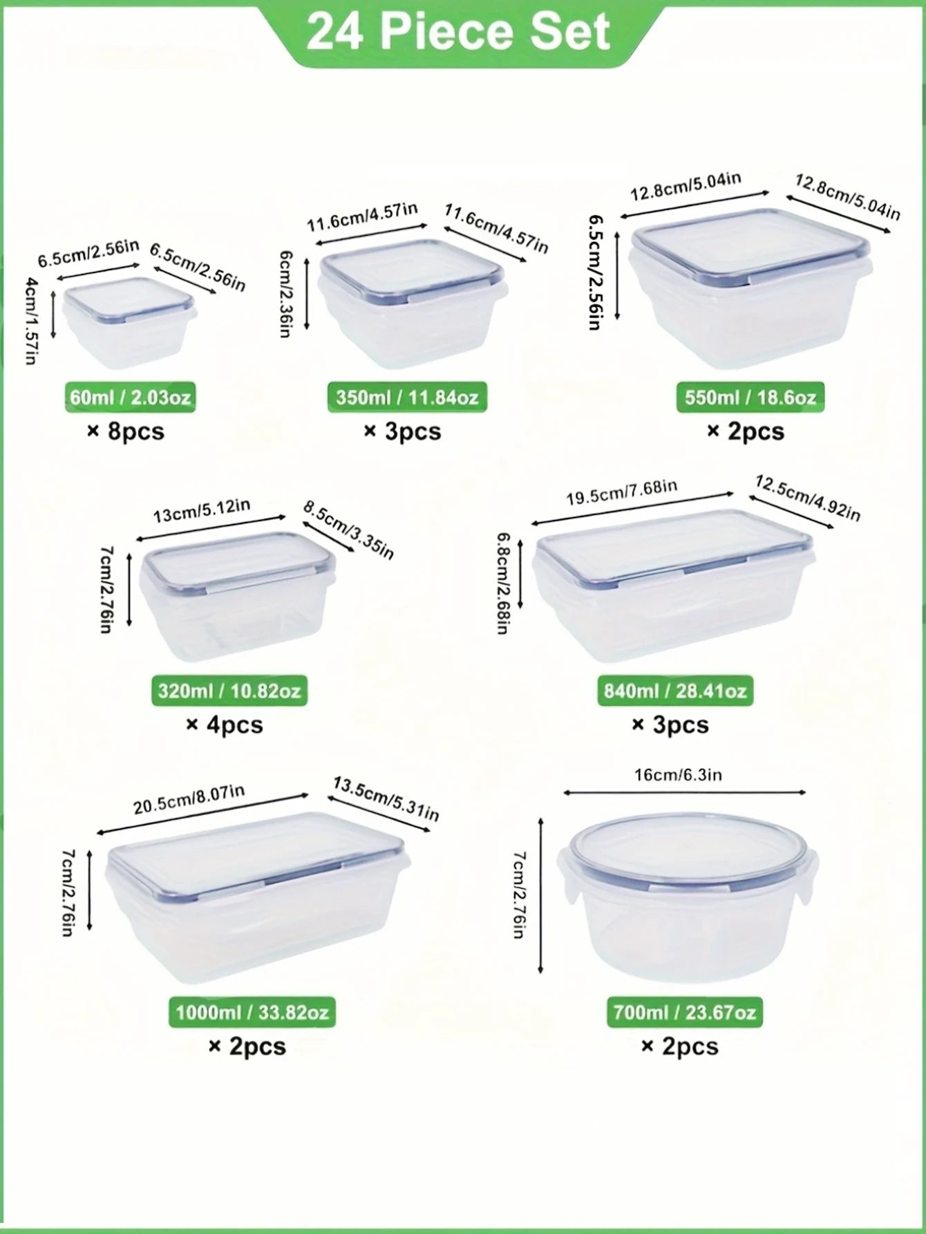 24 Pcs Food Storage Containers Set for Fruits Vegetables Restaurant Kitchen Includes Storage Labels And Pens