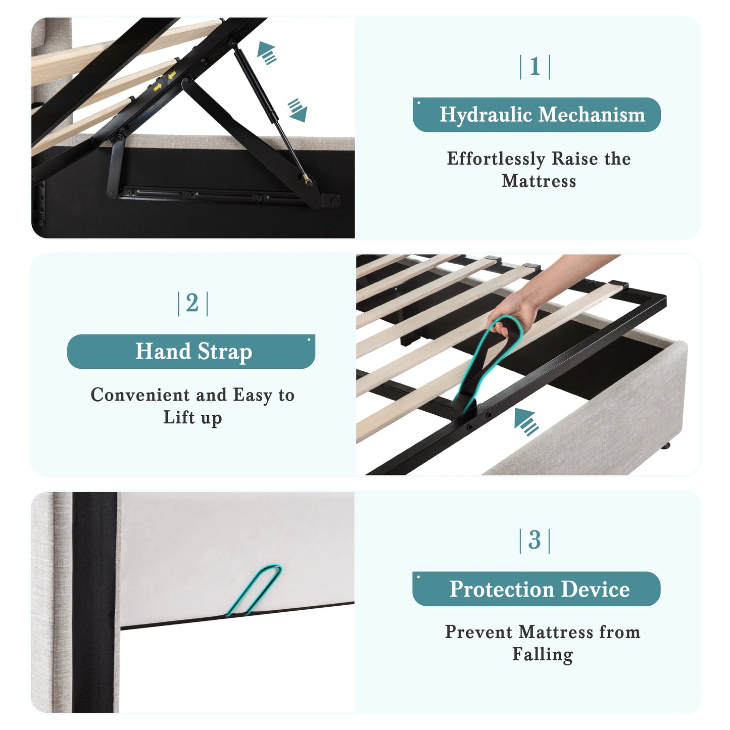 HOOMIC Lift Up Storage Bed With Wingback Headboard Premium
