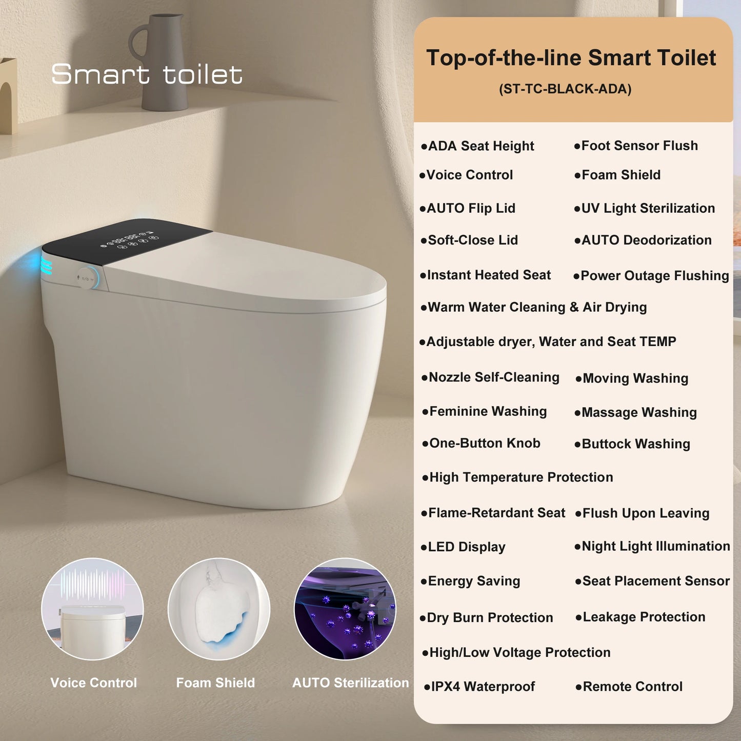 Buffer Smart Toilet With Bidet Heated Seat And Warm Water Sprayer