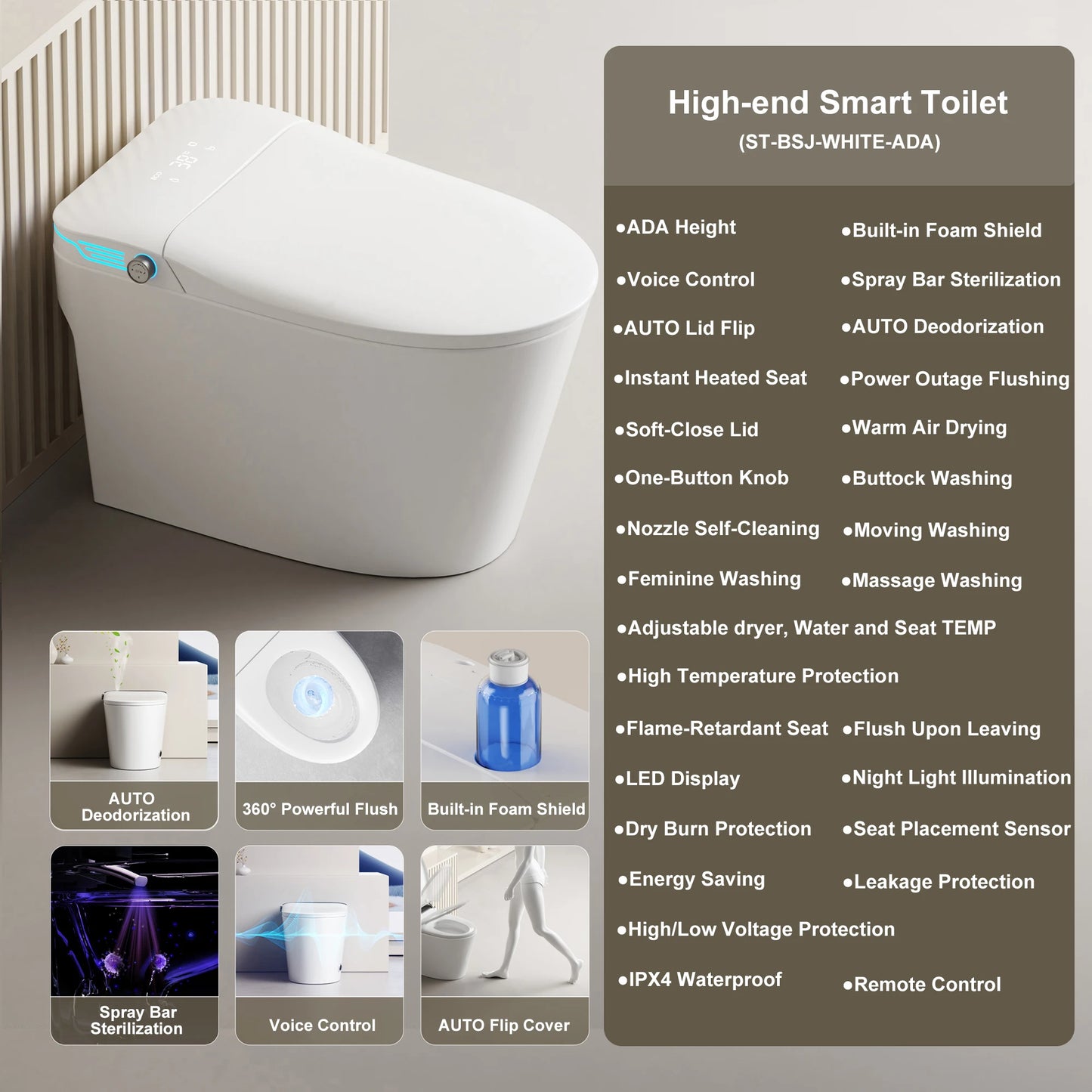Buffer Elongated Smart Toilet With Builtin Bidet And Warm Water