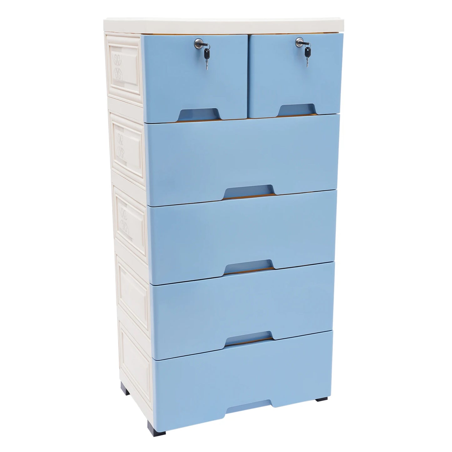 Chest of Drawers Storage Stand Cabinet, with 6 Drawers with 4 Wheels, for in the bedroom, living room,50 x 35 x 102 cm blue