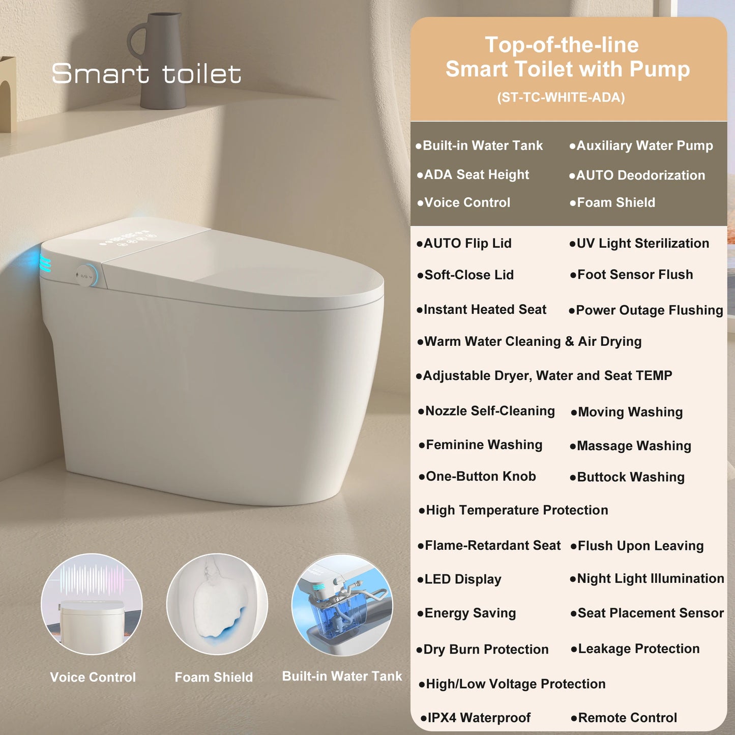Buffer Smart Toilet With Bidet Heated Seat And Warm Water Sprayer