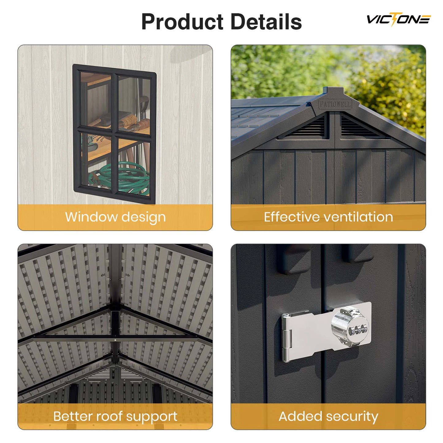 Victone Outdoor Plastic Storage Shed With Floor And Lockable Door