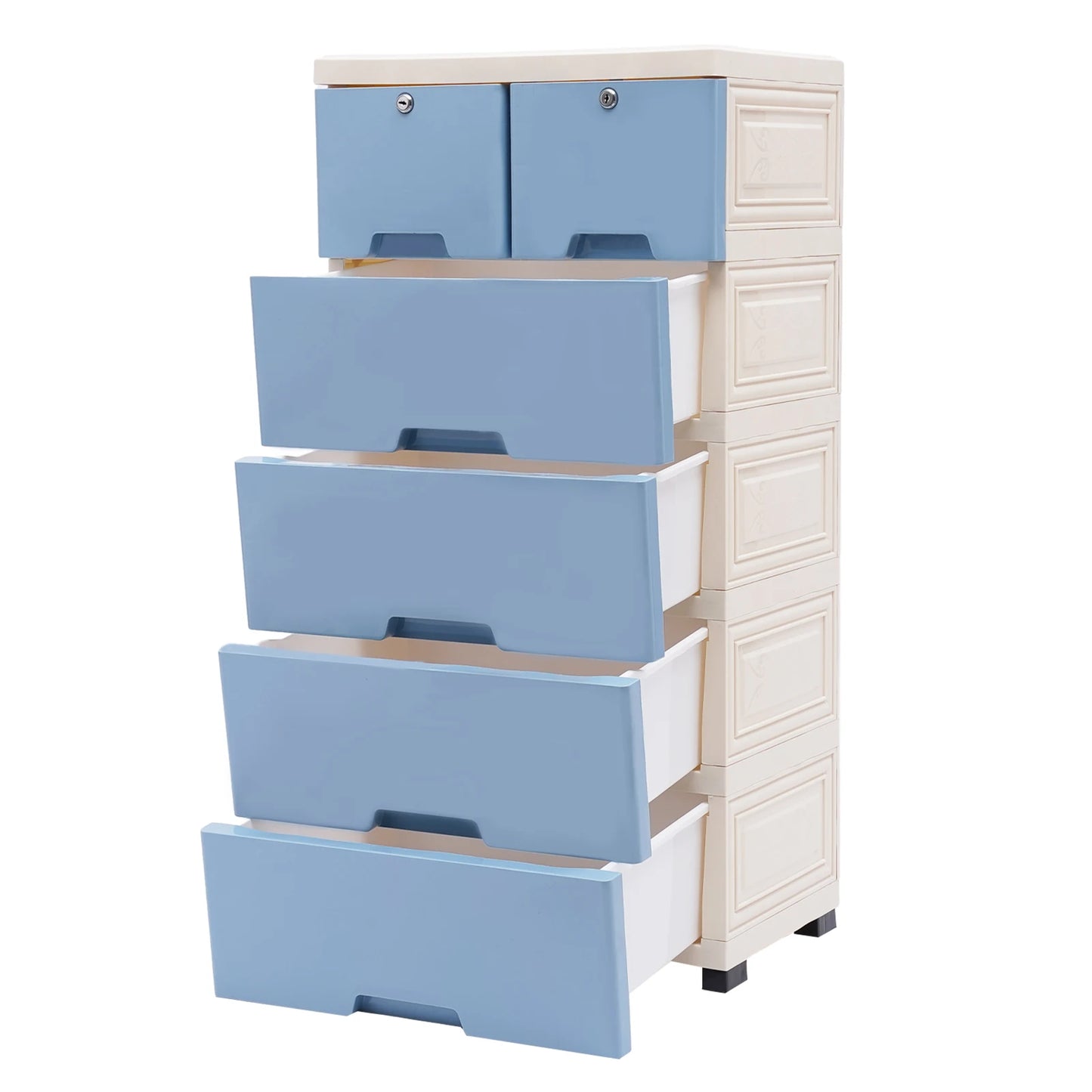 Chest of Drawers Storage Stand Cabinet, with 6 Drawers with 4 Wheels, for in the bedroom, living room,50 x 35 x 102 cm blue