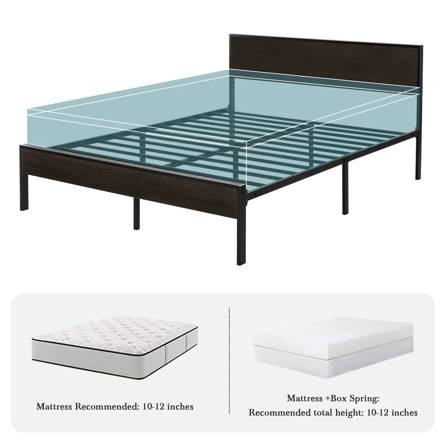 HOOMIC Bed Frame With Wooden Headboard And Metal Platform