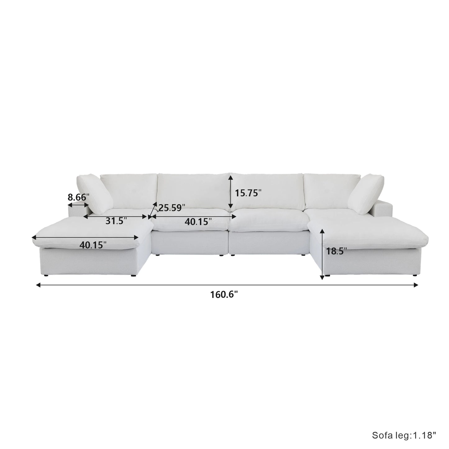 Sdorens Modular Convertible Cloud Couch U Shaped Sectional Sofa Ottomans