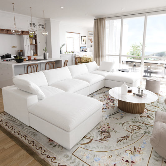 Sdorens Modular Convertible Cloud Couch U Shaped Sectional Sofa Ottomans