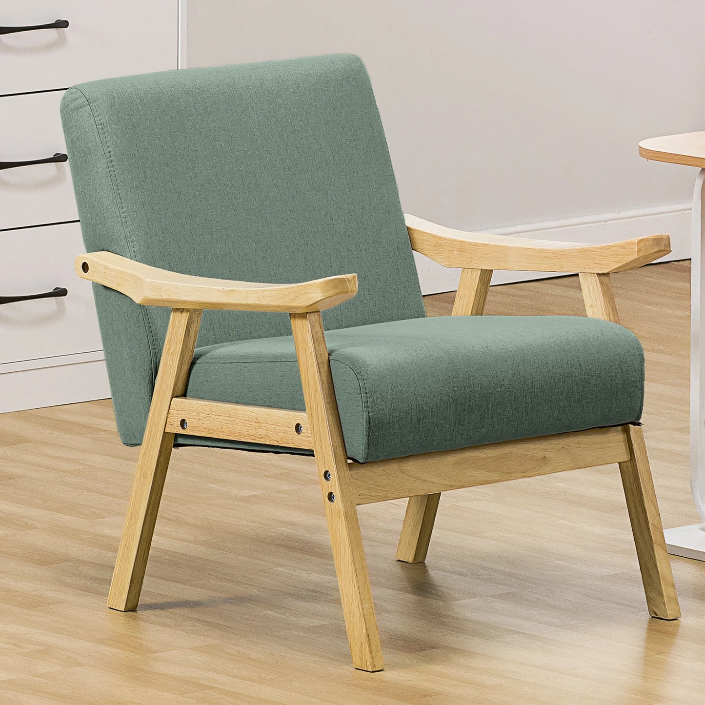 COMHOMA Mid Century Accent Chair Upholstered Armchair With Solid Wood Armrests For Living Room Bedroom Sunroom Balcony