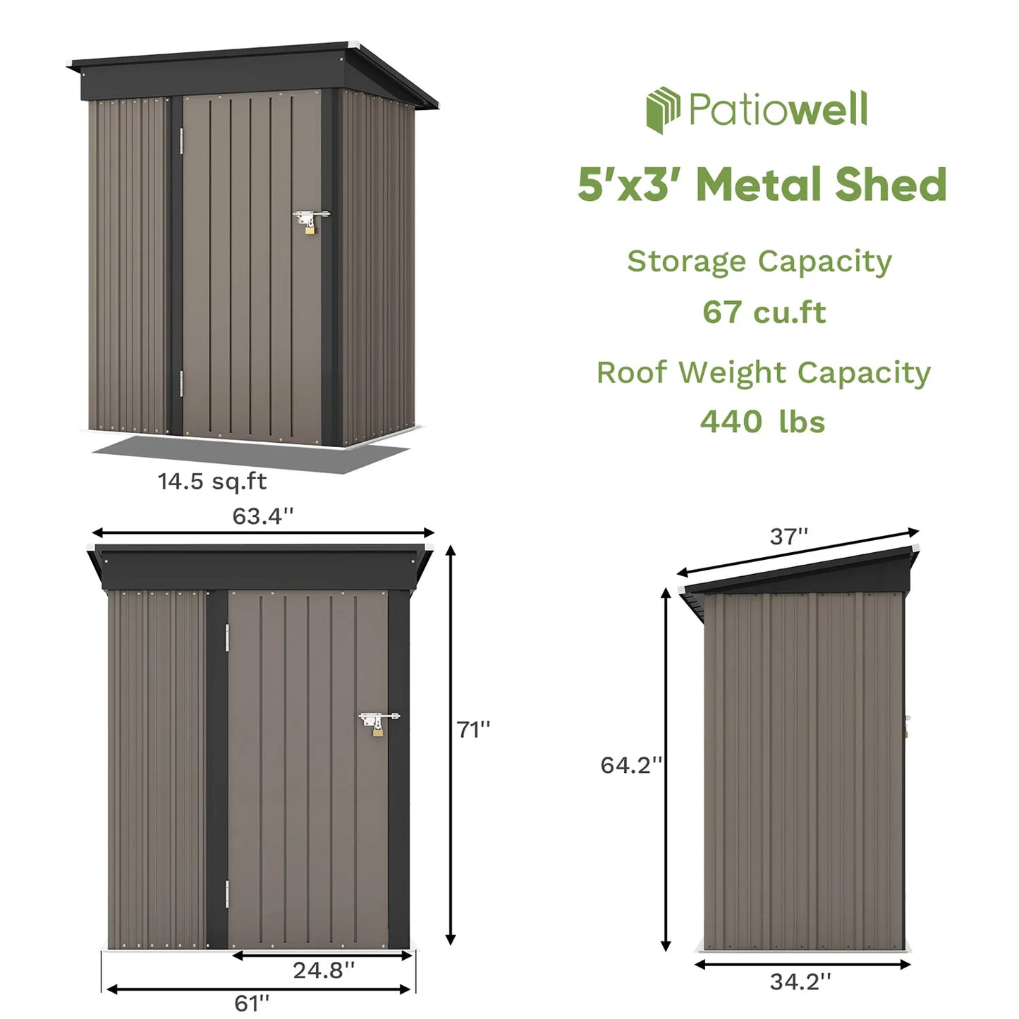 Victone Outdoor Metal Storage Shed With Lockable Door