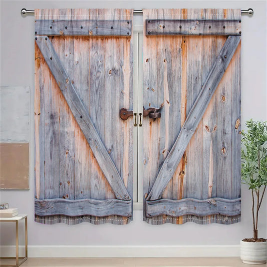 Anhui Rustic Wood Grain Curtains Vintage Barn Door Design