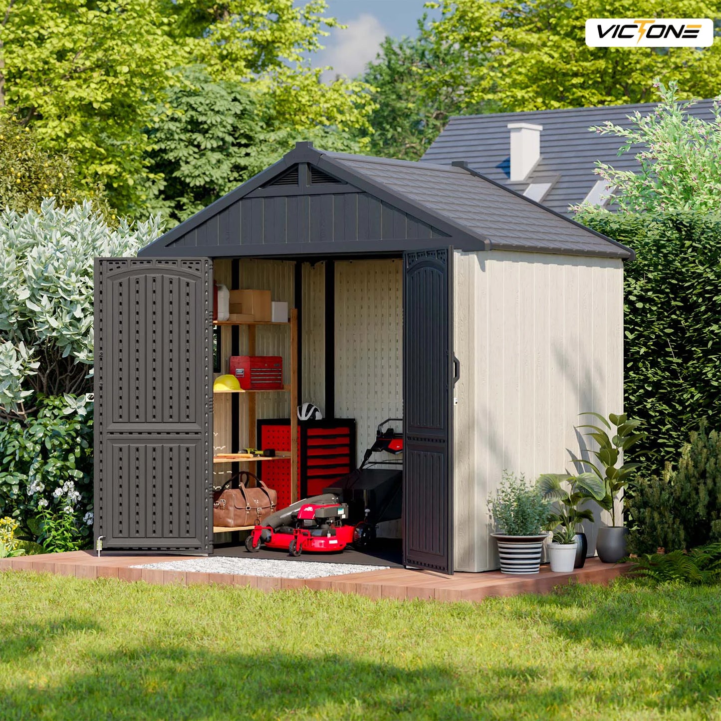 Victone Outdoor Plastic Storage Shed With Floor And Lockable Door