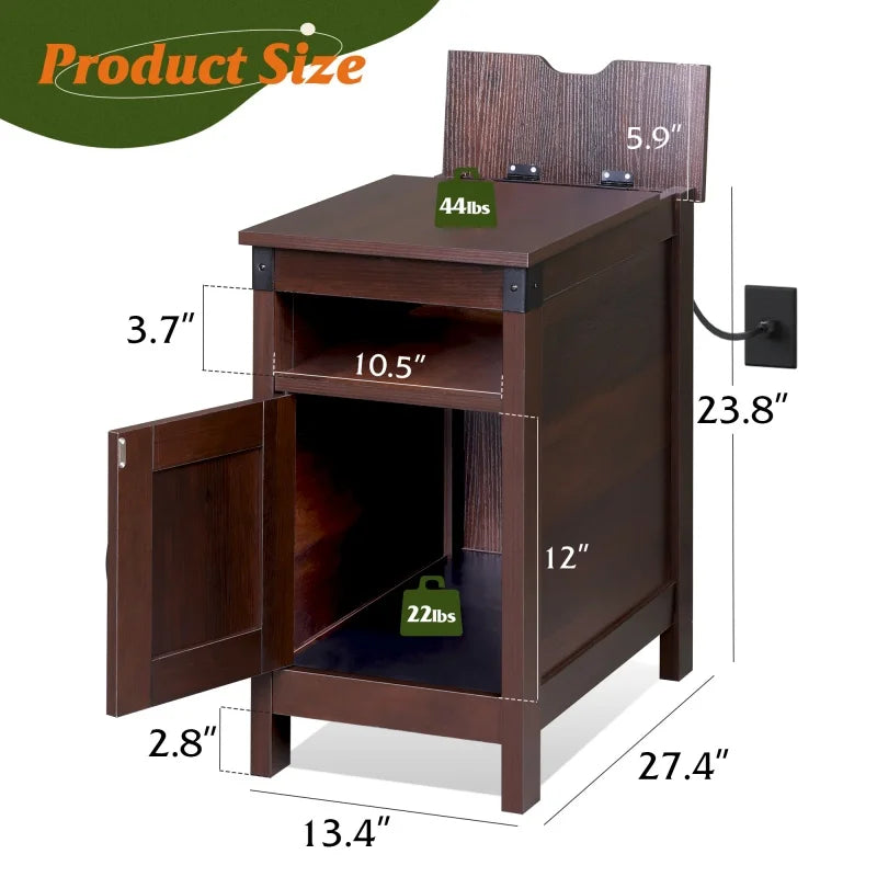 Galaxher End Table Charging Station Narrow Side Table Farmhouse