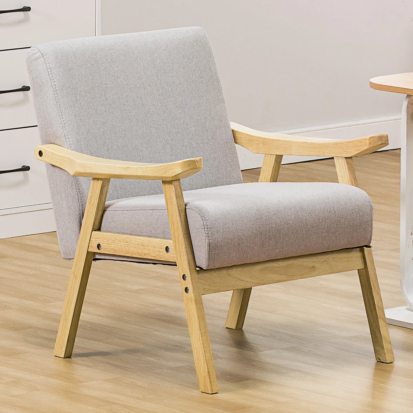 COMHOMA Mid Century Accent Chair Upholstered Armchair With Solid Wood Armrests For Living Room Bedroom Sunroom Balcony