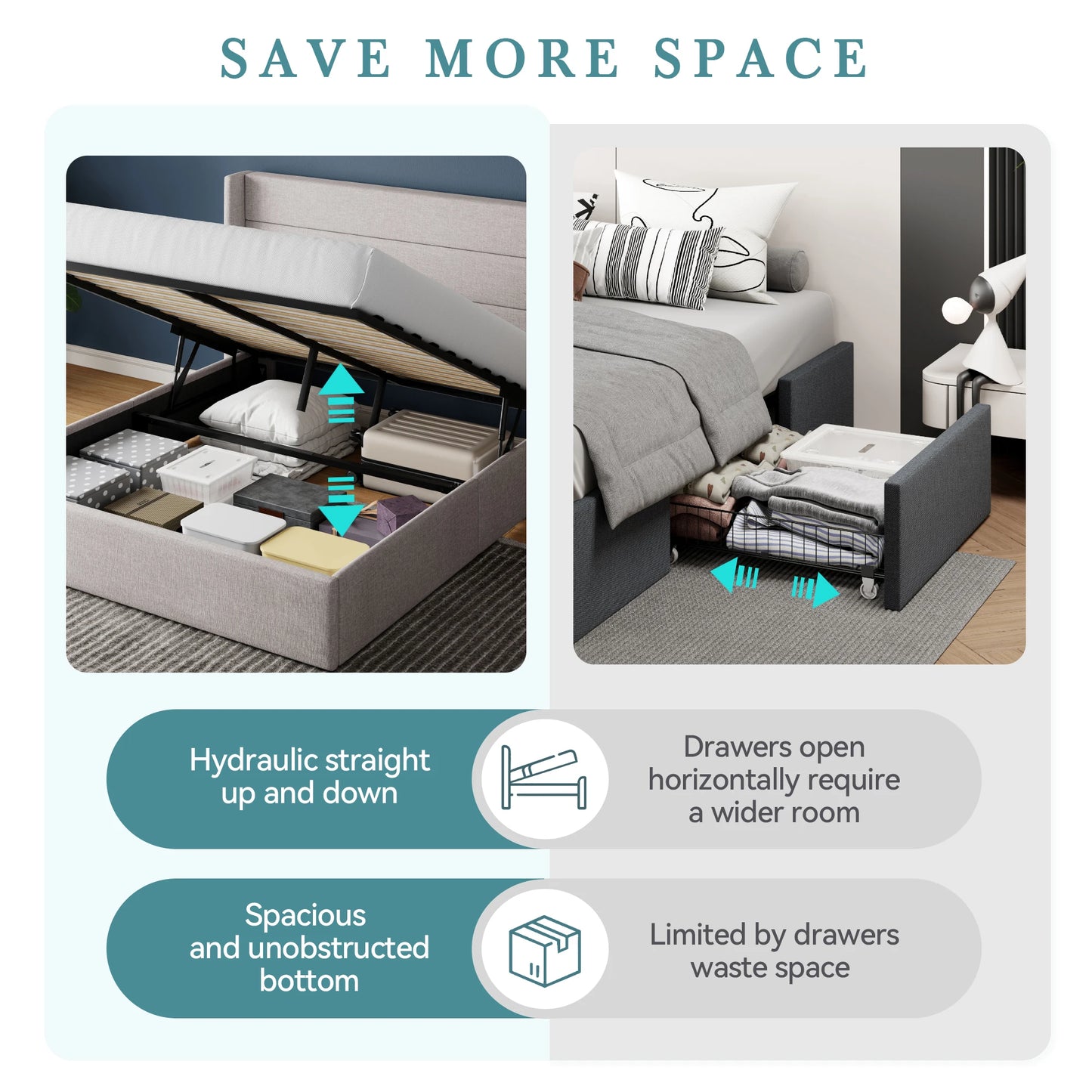 HOOMIC Lift Up Storage Bed With Wingback Headboard Premium