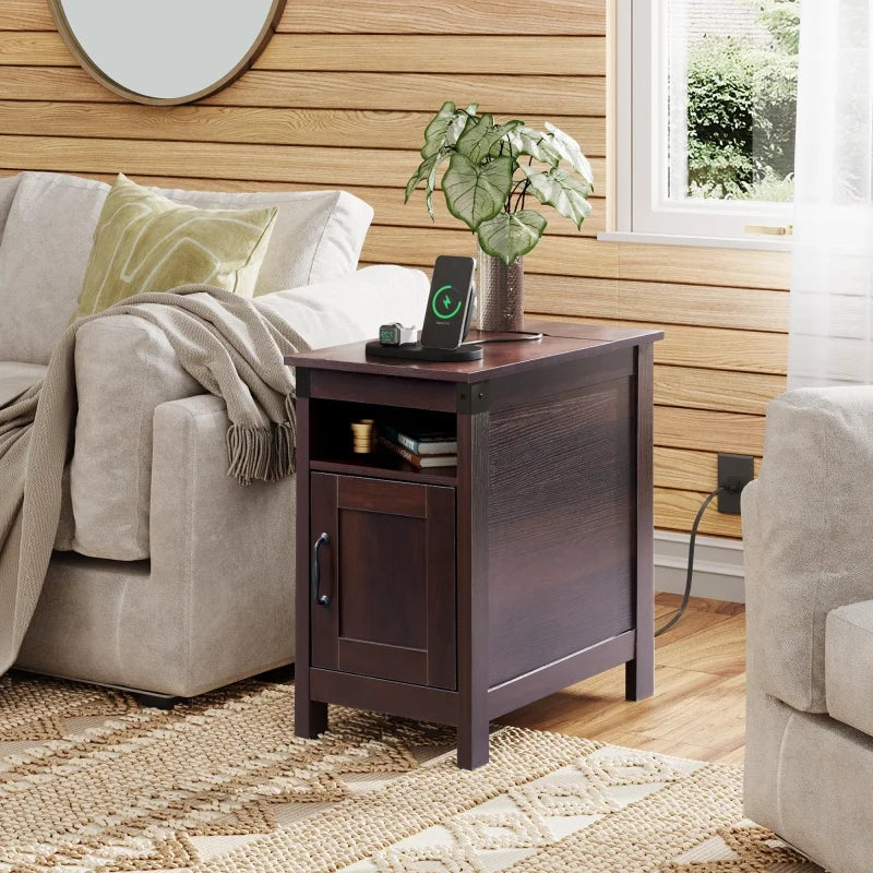Galaxher End Table Charging Station Narrow Side Table Farmhouse