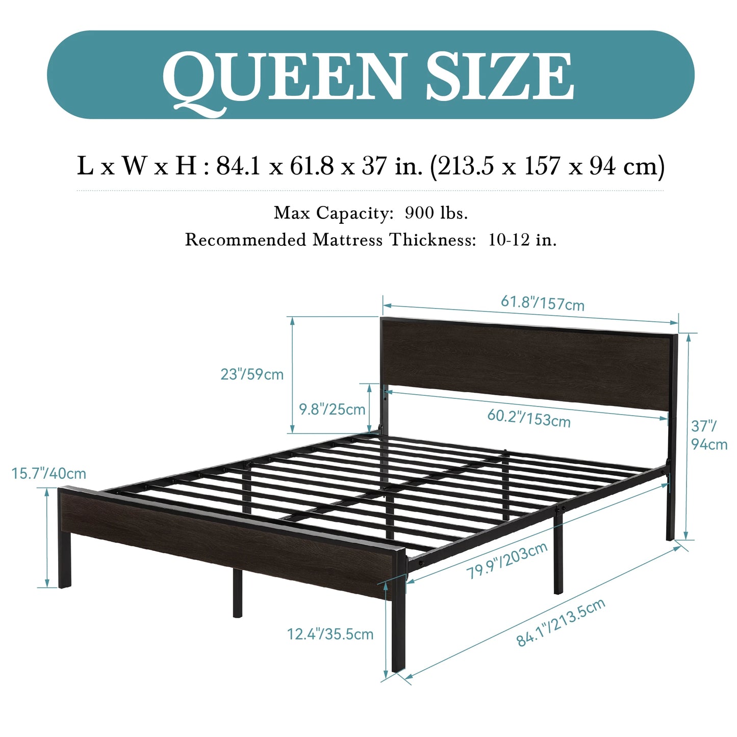 HOOMIC Bed Frame With Wooden Headboard And Metal Platform