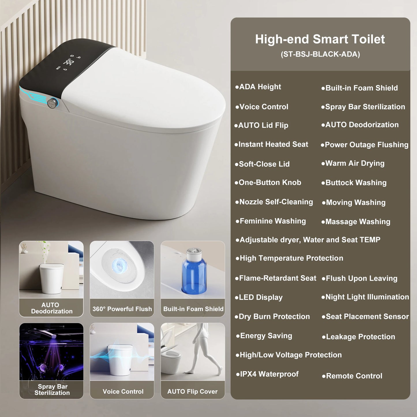 Buffer Elongated Smart Toilet With Builtin Bidet And Warm Water