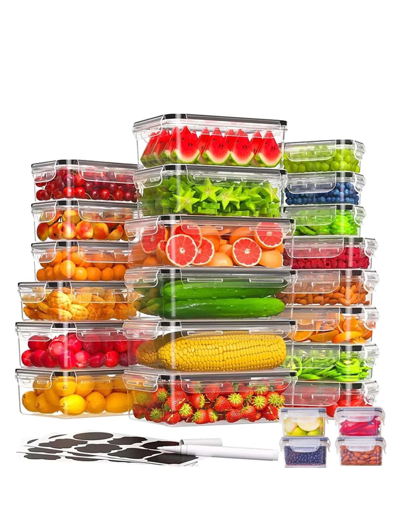 24 Pcs Food Storage Containers Set for Fruits Vegetables Restaurant Kitchen Includes Storage Labels And Pens