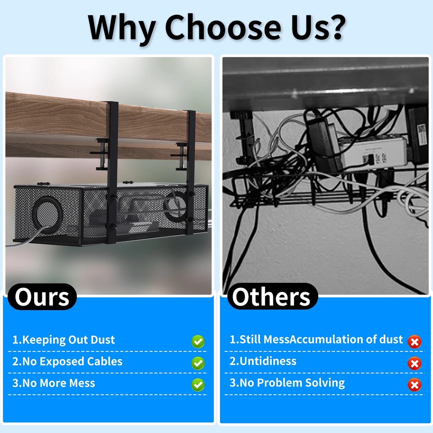 Broncho Under Desk Box Tray Wire Management Clamp Mount
