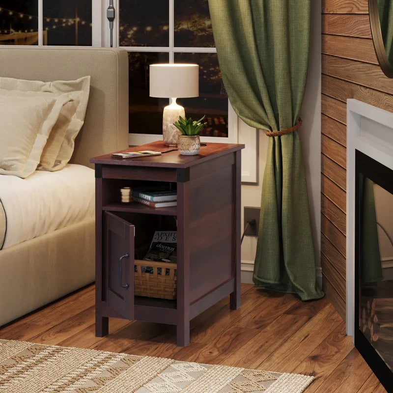 Galaxher End Table Charging Station Narrow Side Table Farmhouse