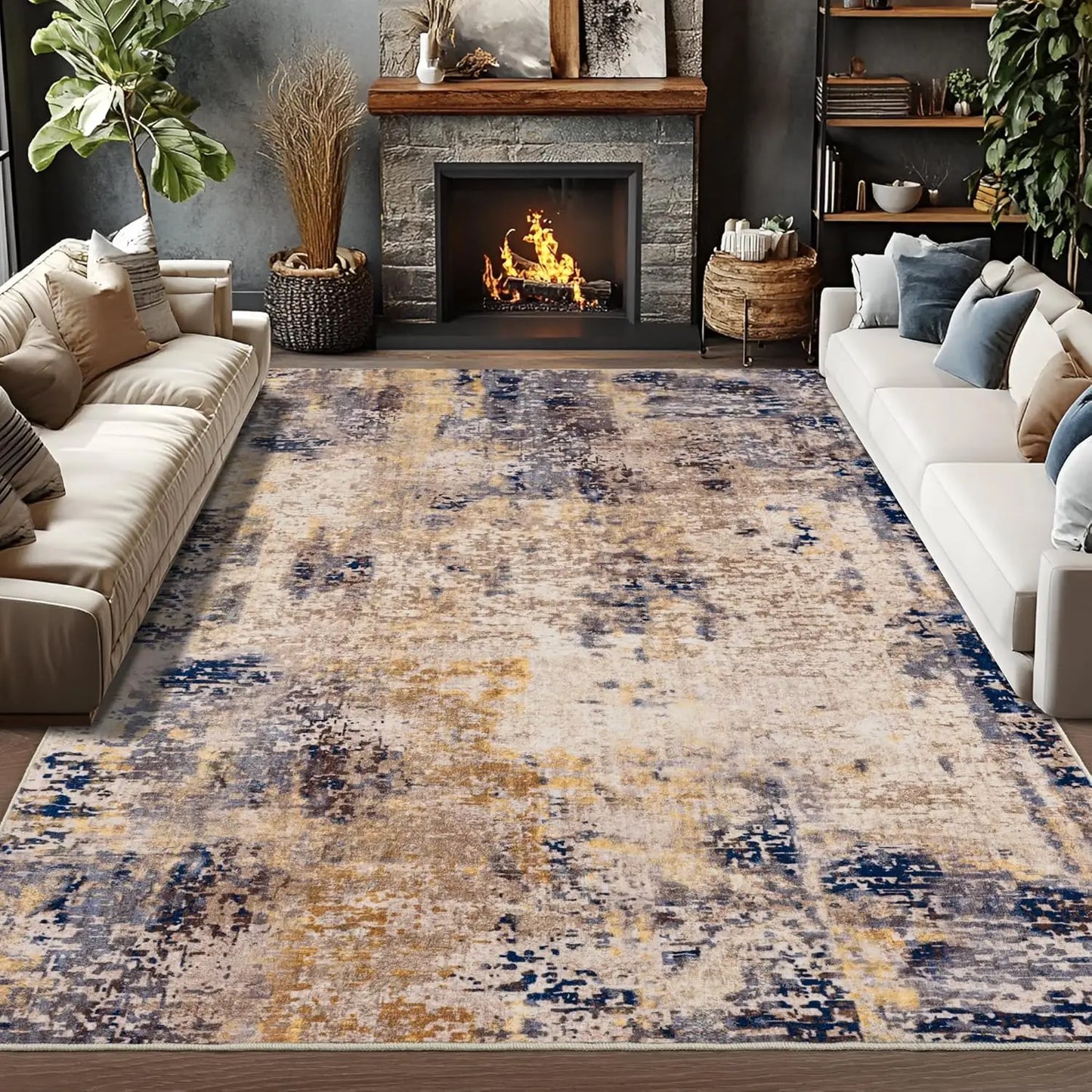 NoahasCN Modern Abstract Living Room Area Rug Anti Slip