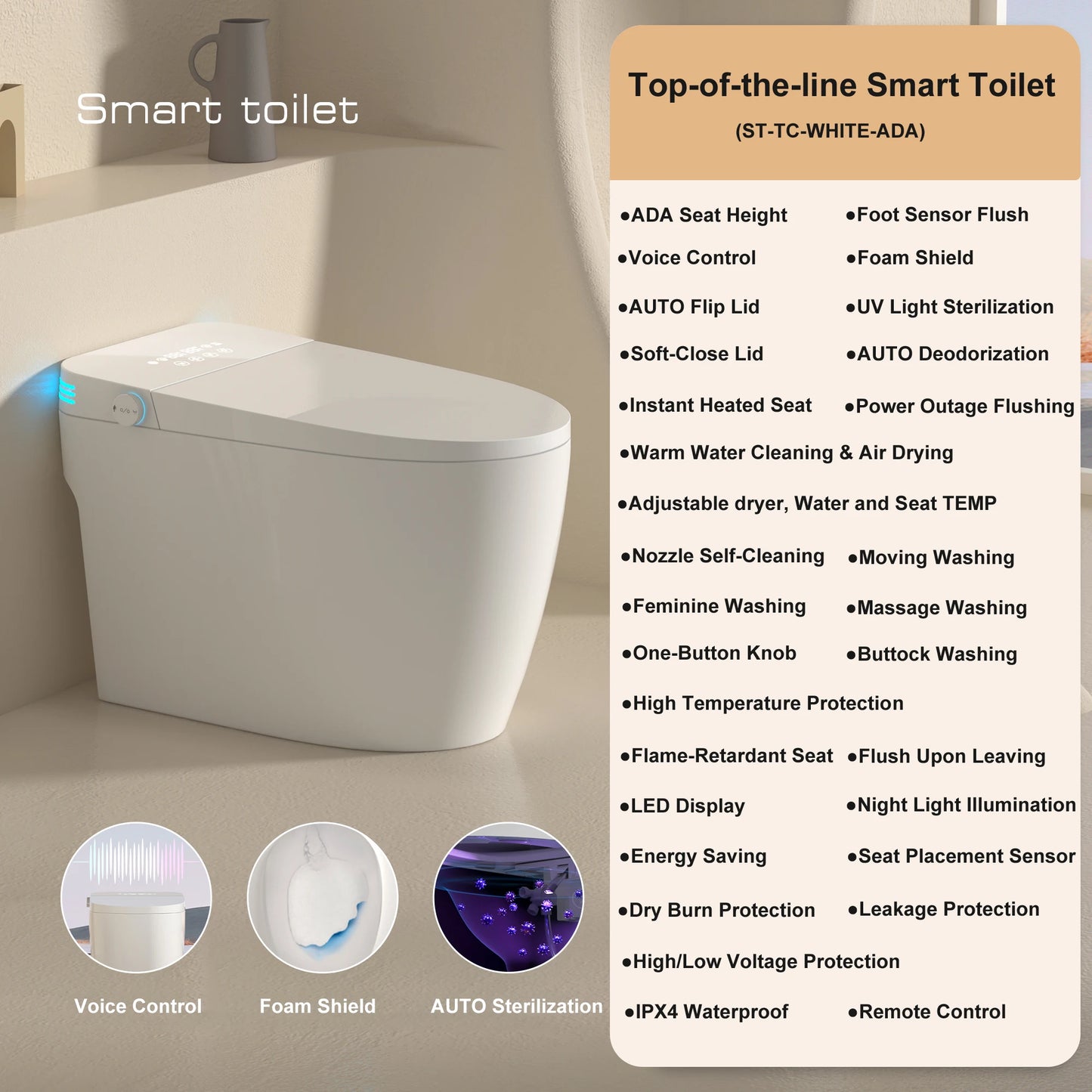 Buffer Smart Toilet With Bidet Heated Seat And Warm Water Sprayer