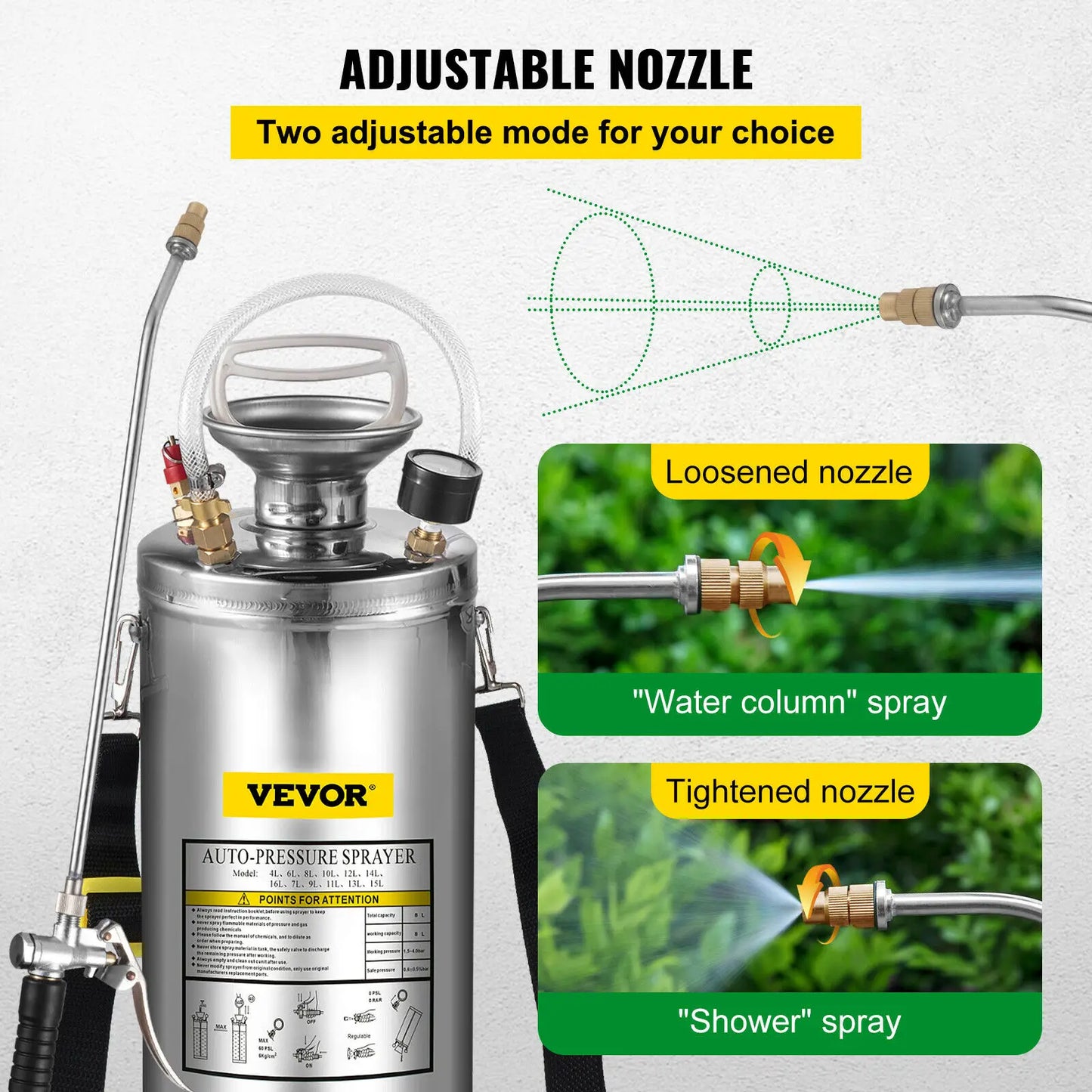 SucceBuy 4 To 12L Hand Powered Stainless Steel Garden Sprayer