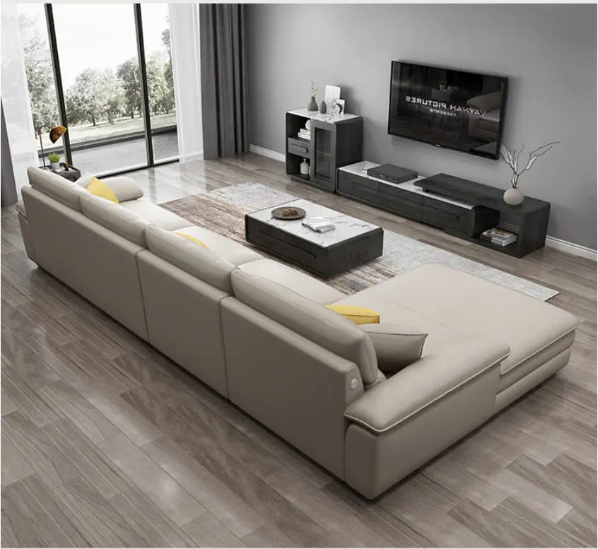 MANBAS Nordic Italian Genuine Leather L-Shaped Sectional Sofa