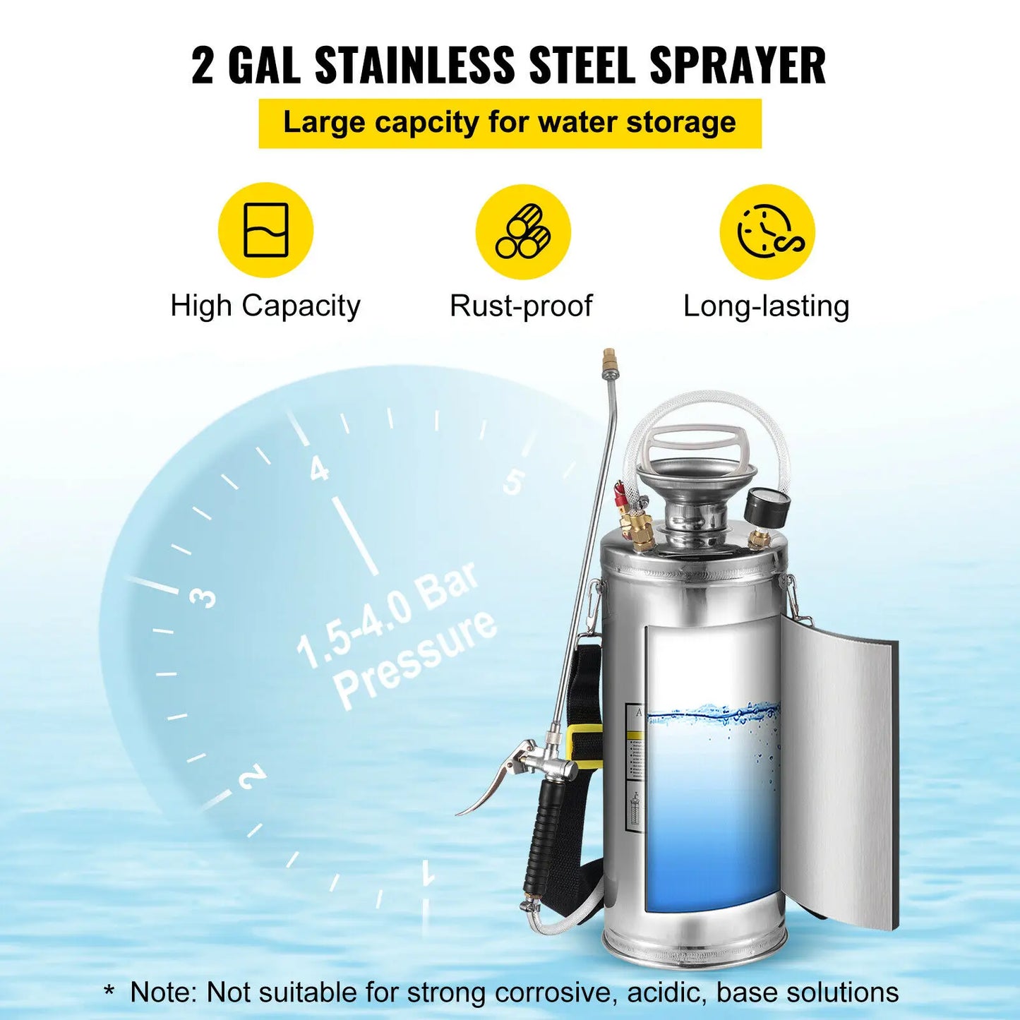 SucceBuy 4 To 12L Hand Powered Stainless Steel Garden Sprayer