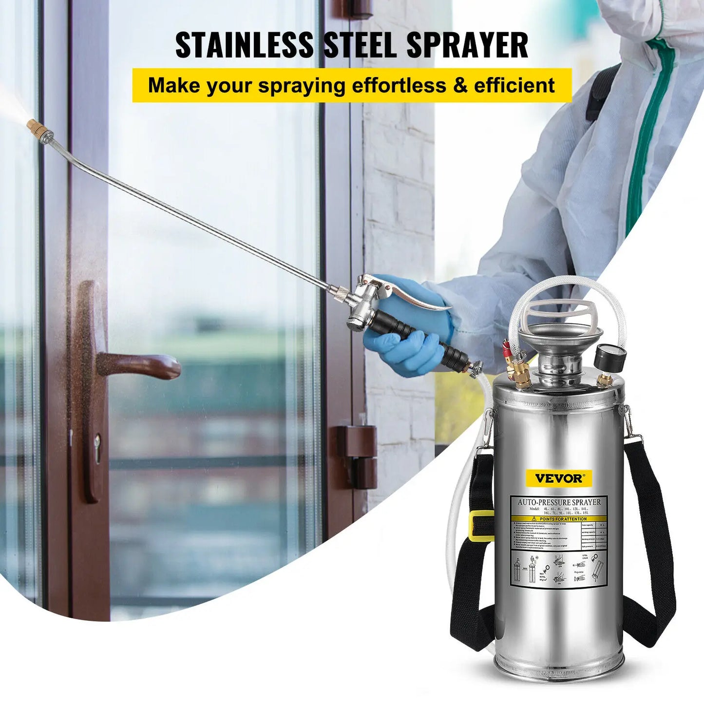 SucceBuy 4 To 12L Hand Powered Stainless Steel Garden Sprayer