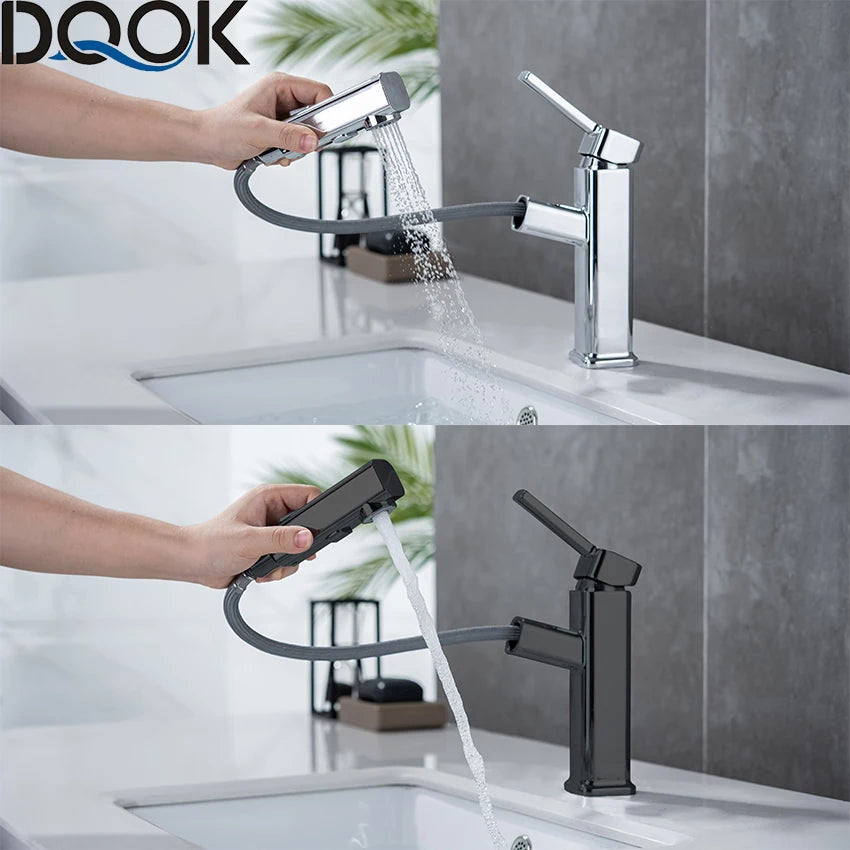DQOK Pullout Basin Faucet Modern Washbasin Mixer Hot Cold