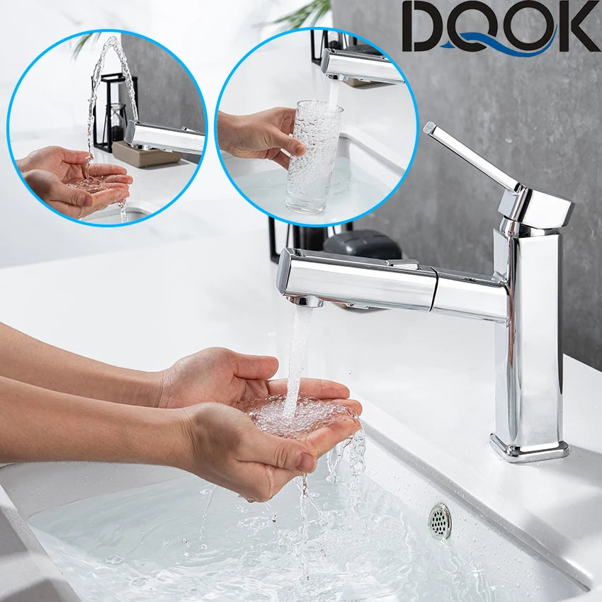 DQOK Pullout Basin Faucet Modern Washbasin Mixer Hot Cold