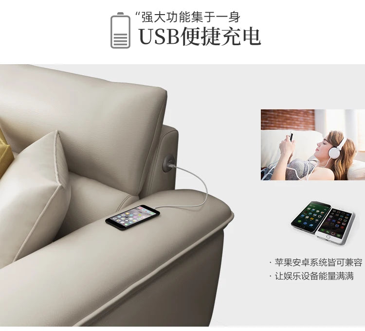 MANBAS Nordic Italian Genuine Leather L-Shaped Sectional Sofa