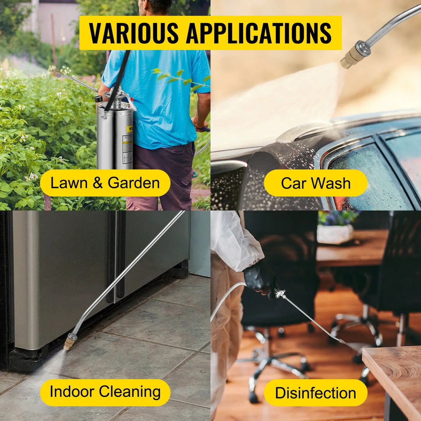 SucceBuy 4 To 12L Hand Powered Stainless Steel Garden Sprayer